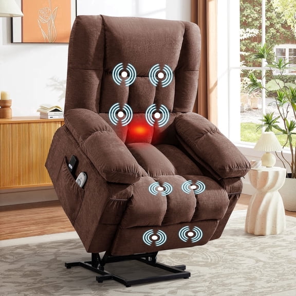 Centilab Power Recliner Chair with Breathable Fabric for Elderly, Heat and Massage Electric Recliners Chair For Living Room with Remote Control, Brown