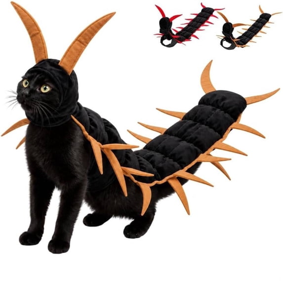 Centipede Cat Costume 3D Halloween Cosplay Outfit ,Polyester Fabric Forms A Bold Segmented Crawler Look For Felines At Parties Photos And Seasonal Dress Up(Gold)
