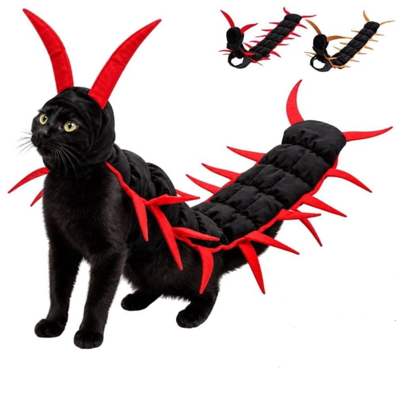 Centipede Cat Costume 3D Halloween Cosplay Outfit ,Polyester Fabric Forms A Bold Segmented Crawler Look For Felines At Parties Photos And Seasonal Dress Up(Red)