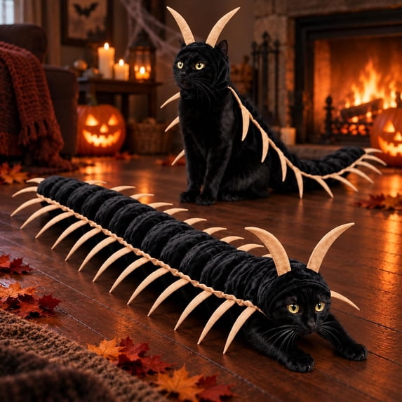 Centipede Cat Costume, 50-Inch 3D Halloween Pet Cosplay Outfit, Filled Multi-Leg Character Costume with Adjustable Hook-and-Loop Closures, for Halloween Parties, Photoshoots and Pet Events