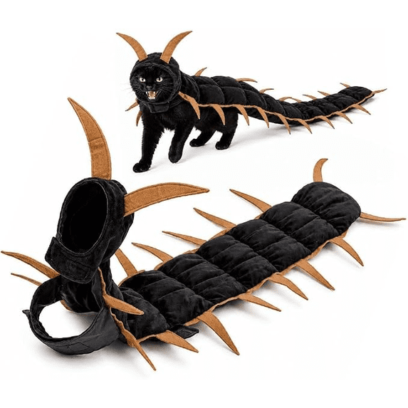 Centipede Cat Costume, Halloween Adjustable Pet Cosplay Outfit,Funny Pet Outfit, Scary Shape Suit for Party, Dress‑up, Photo Shoot, HOOK&LOOP Design(Gold)