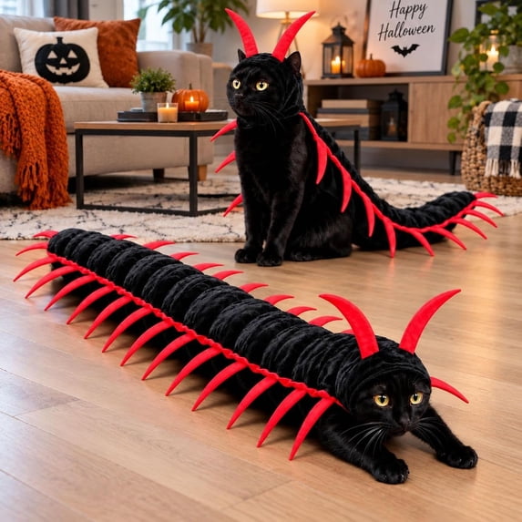 Centipede Cat Costume, Halloween Adjustable Pet Outfit,Funny Pet Outfit, Scary Shape Suit for Party, Dress‑up, Photo Shoot(red)