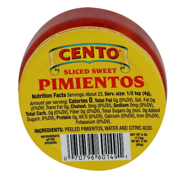 Cento Sliced Pimentos 4 oz (Pack Of 2)