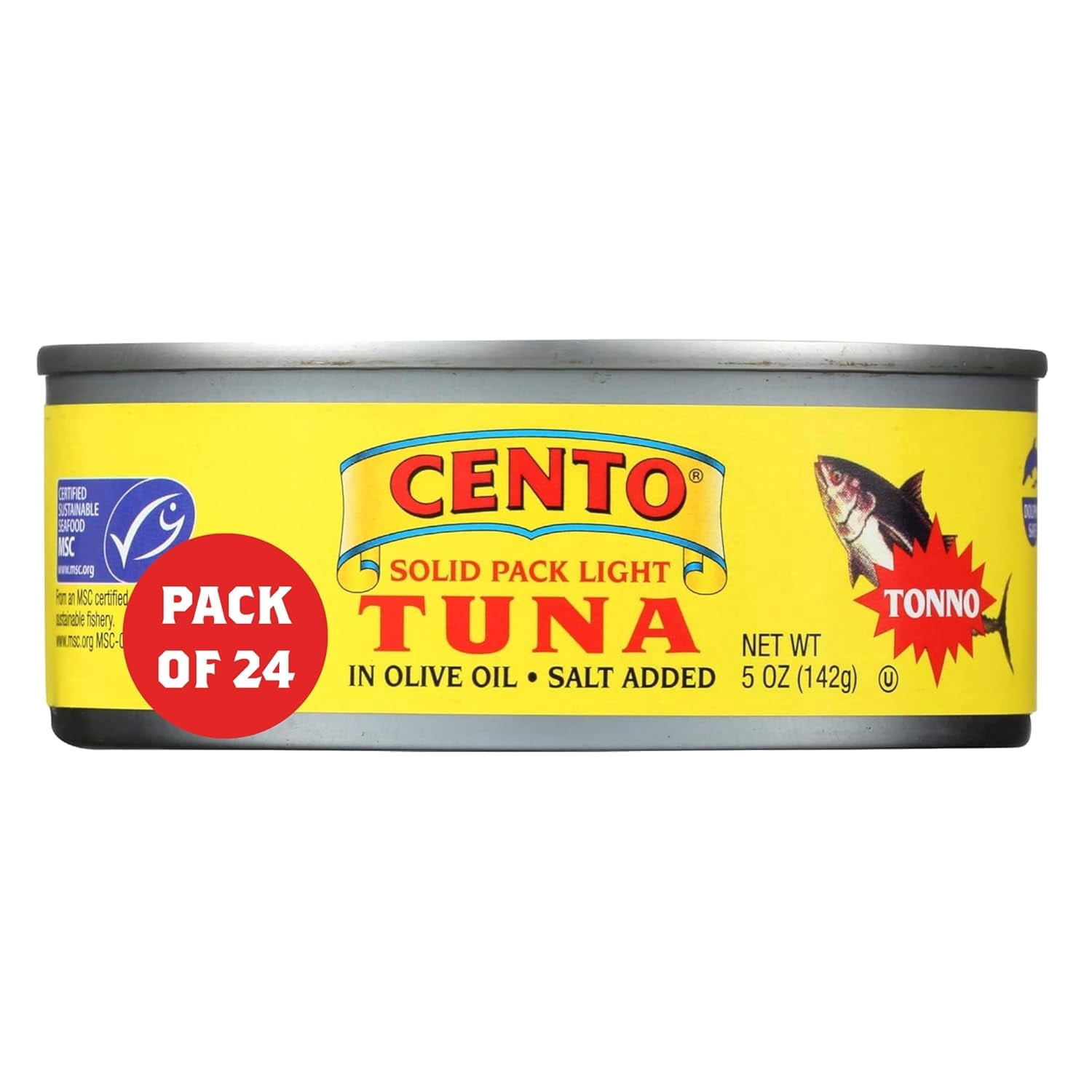 Cento Solid Pack Light Tuna in Olive Oil, 5 Oz (Pack of 24), Wild Caught Tuna Fish