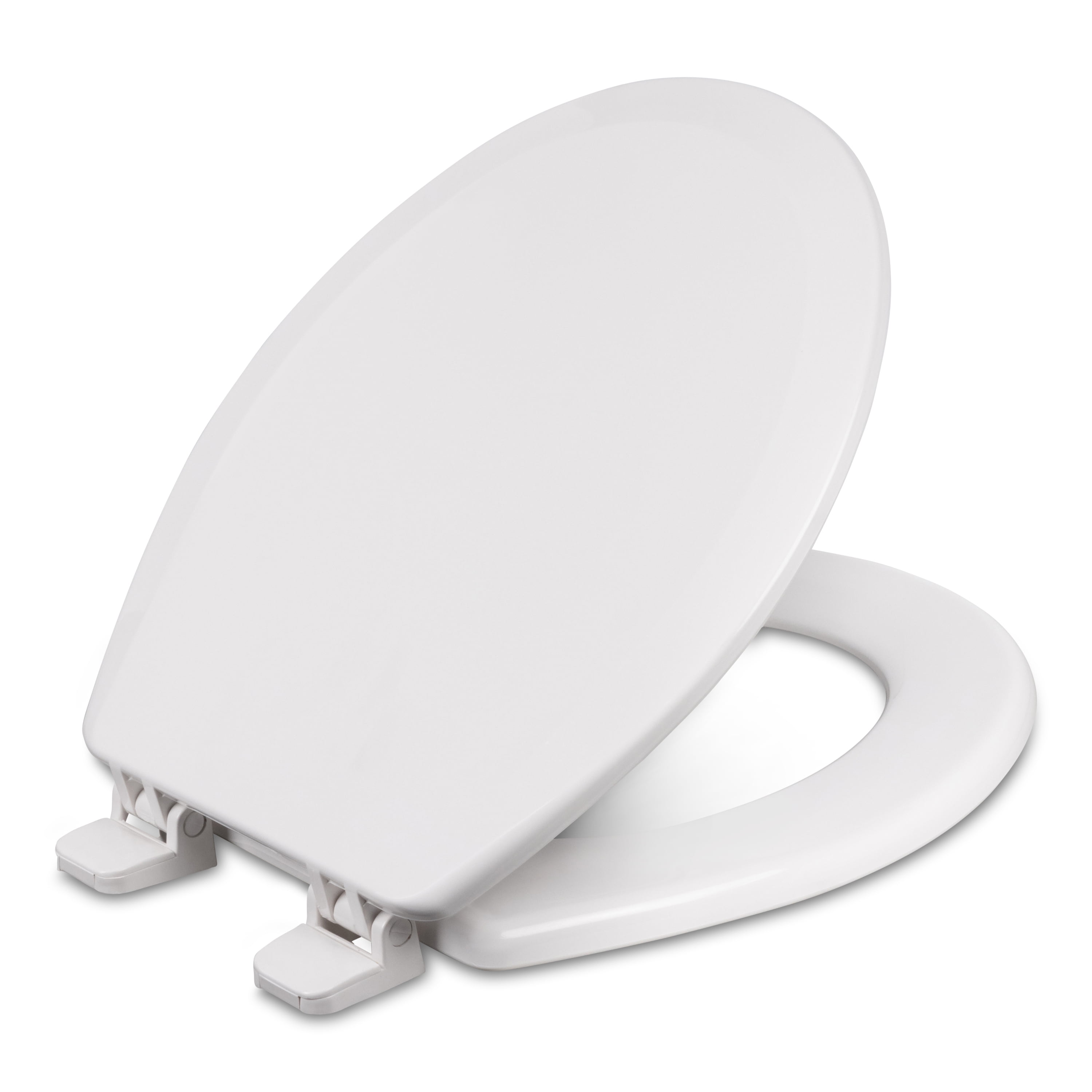 White Round Molded Wood Toilet Seat with Plastic Hinges