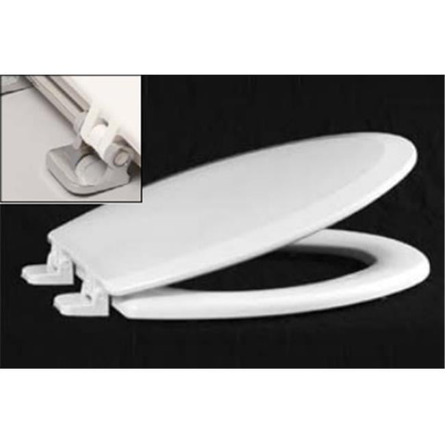 Elongated White Molded Wood Toilet Seat with Chrome Hinges