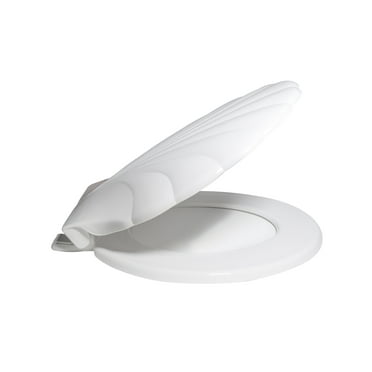 Centoco HP30SLC-001 Sea Shell Design Round Plastic Toilet Seat with Lift & Clean, White