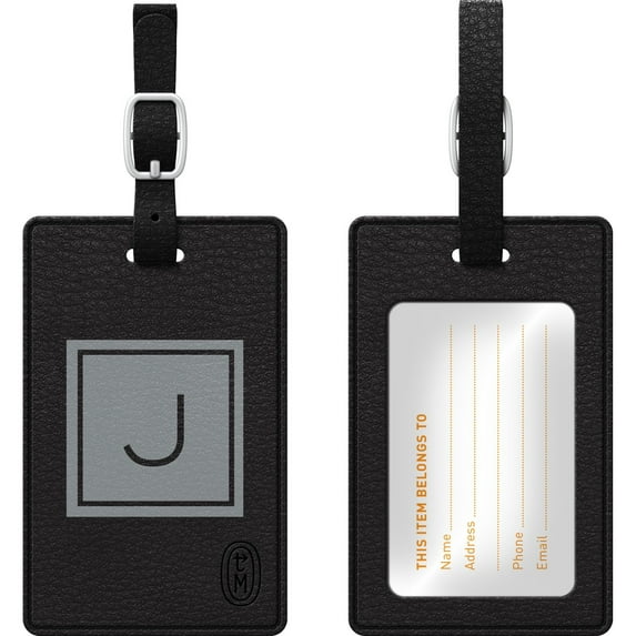 Centon "Otm Monogram Black Leather Bag Tag, Inversed, Graphite - J Otm Monogram Black Leather Bag Tag, Inversed, Graphite - J"