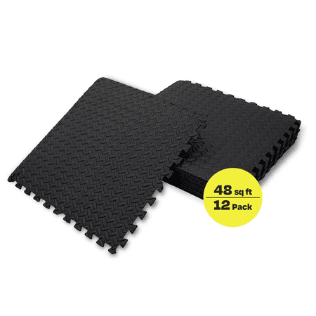 Centr - Gym Flooring Exercise Mats - 48 Sq Ft - Black
