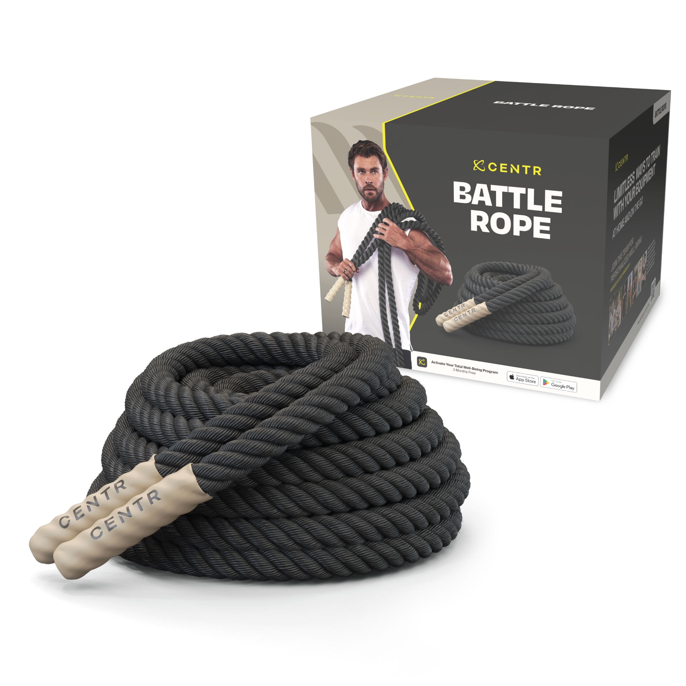 Centr by Chris Hemsworth Heavy-Duty Battle Rope for High Intensity Training, 40 ft + 3-Month Membership