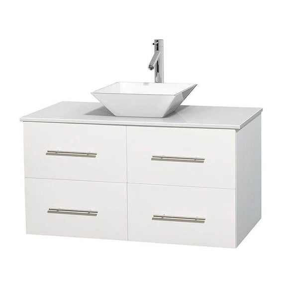 Centra 42 in. Vanity In White With Solid-Surface Vanity Top In White And Porcelain Sink