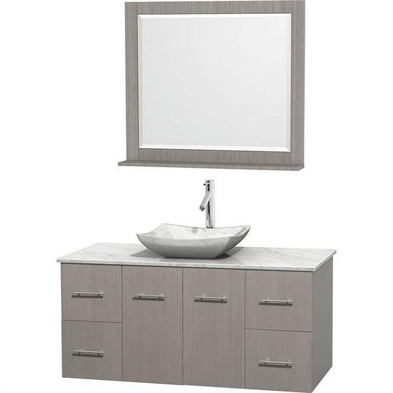 Centra 48 in. Vanity In Gray Oak With Marble Vanity Top In Carrara White, Marble Sink And 36 in. Mirror