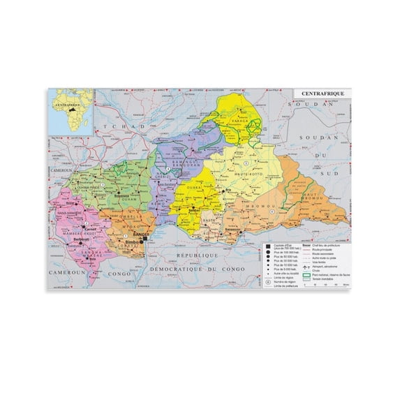 Central African Republic Map Posters Canvas Poster Wall Art Picture Prints Hanging Photo Gift Decor Home Posters Artworks 08x12inch(20x30cm)
