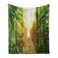 thumbnail image 1 of Central America Soft Flannel Fleece Blanket, Picture of Arenal Hanging Bridges Ecological Reserve Rainforest Costa Rica, Cozy Plush for Indoor and Outdoor Use, 50" x 60", Multicolor, by Ambesonne, 1 of 6