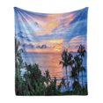 thumbnail image 1 of Central America Soft Flannel Fleece Blanket, Serene Tropical Ocean Sunset with High Palm Trees Aerial View Holiday Spot, Cozy Plush for Indoor and Outdoor Use, 70" x 90", Multicolor, by Ambesonne, 1 of 6