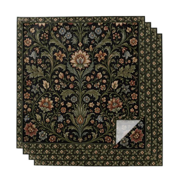 Central Arabesque Cloth Napkins Set of 4 Vintage Abstract Floral Flower Buds Green Vine Soft Washable Square Dinner Napkins for Party Wedding Restaurant Hotel Cocktail 20x20 Inch