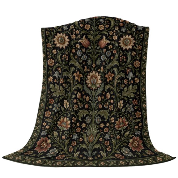 Central Arabesque Throw Flannel Blanket Vintage Abstract Floral Flower Buds Green Vine Super Soft Cozy Bed Blanket, Lightweight Plush Fuzzy Bed Throw for Bedroom Sofa Couch Living Room 30x40in