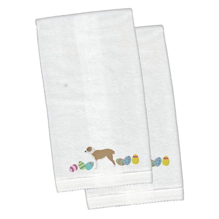 Central Asian Shepherd Easter White Embroidered Plush Hand Towel Set of 2
