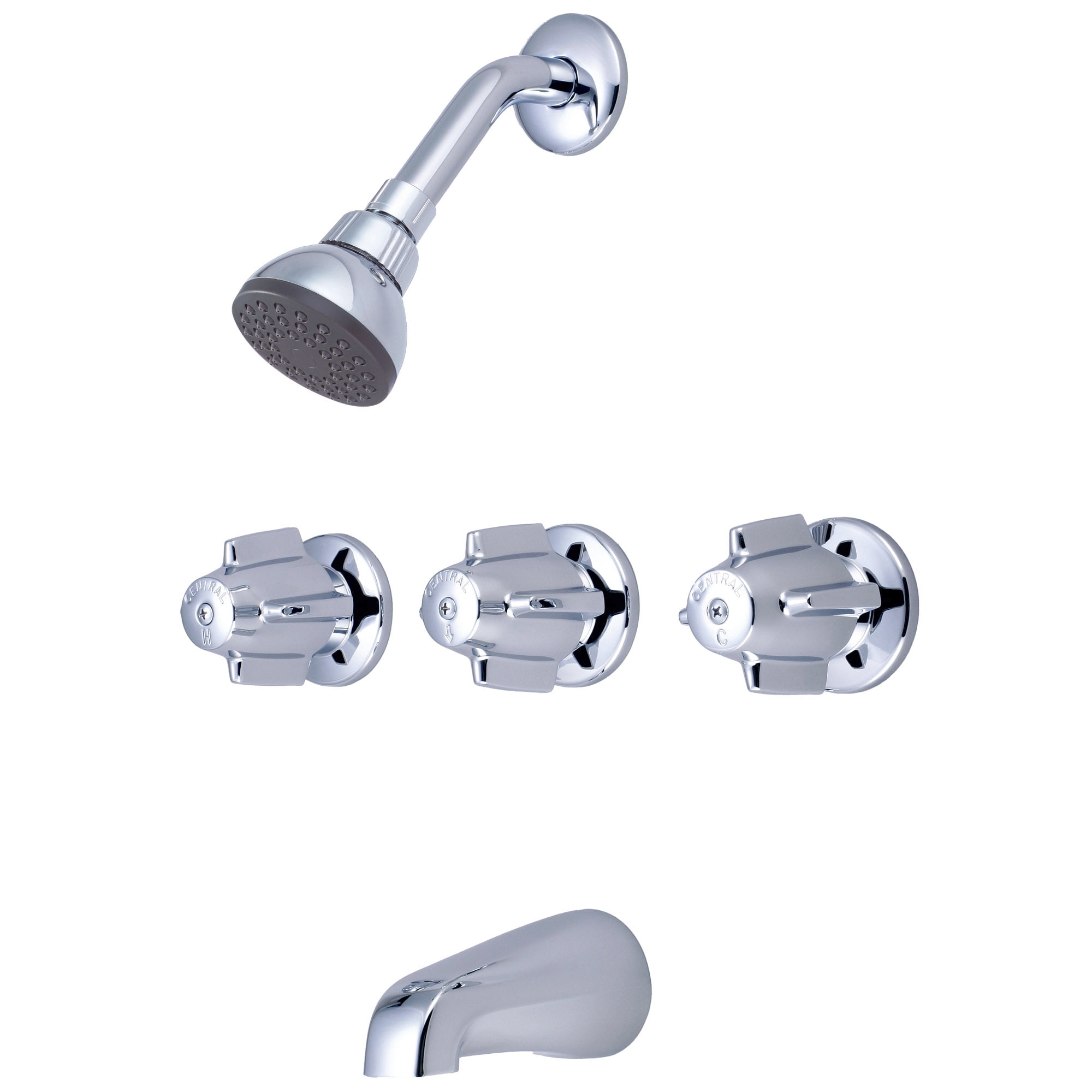 Jet Rain Chrome 2" Round Wall Mounted Shower Head with Triple Knob