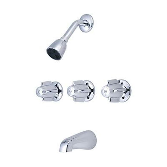 Central Brass 0971-Z Three Handle Tub & Shower Set: Polished Chrome
