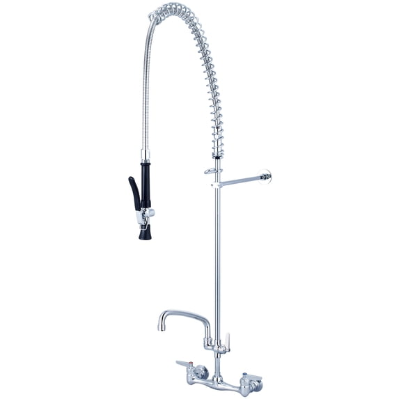 Central Brass 8 in. Two Handle Wallmount Pre-Rinse Faucet - Polished Chrome
