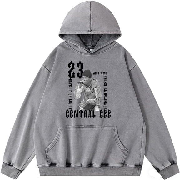 Central Cee 23 Washed Hoodies Wild West Album Pullover Unisex Cotton Men's Black Grey Sweatshirt