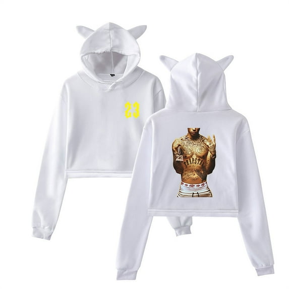 Central Cee Rapper Cat Ear Hoodie Casual Short Clothes Funny Bear Ear Sweatshirt