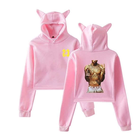 Central Cee Rapper Cat Ear Hoodie Casual Short Clothes Funny Bear Ear Sweatshirt