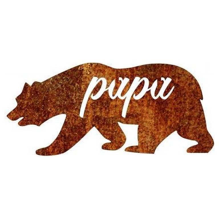 Central Coast Designs PAPABEAR-10PAT 5 x 10 in. Papa Bear Silhouette Script  Steel Laser Cut Wall Art Sign, Natural Patina 