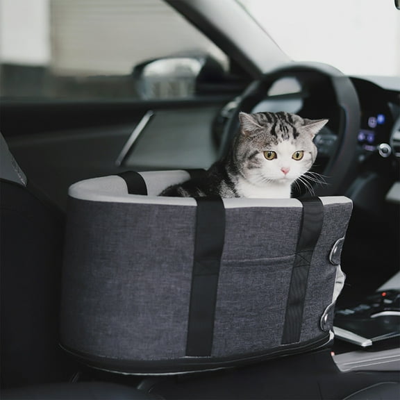 Central Control Package Car Seat Small Dogs, Washable Cushion & Storage Pocket Pet Outing Handbag for Small Dogs Cats 13.77x7.87x5.51 Inch Gray