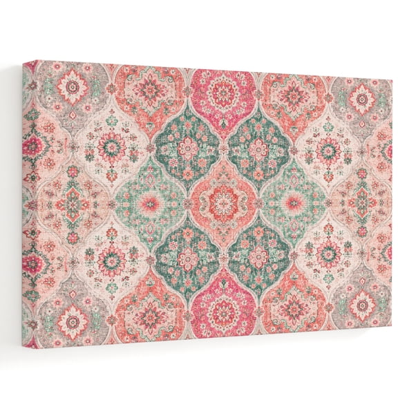 Central Damask Medallion Canvas Wall Art, Vintage Abstract Pink Paisley Swirls Wall Art Prints Artwork Framed Canvas Ready to Hang Art Pictures for Bathroom, Dressing Table, Entryway 12" x 8"