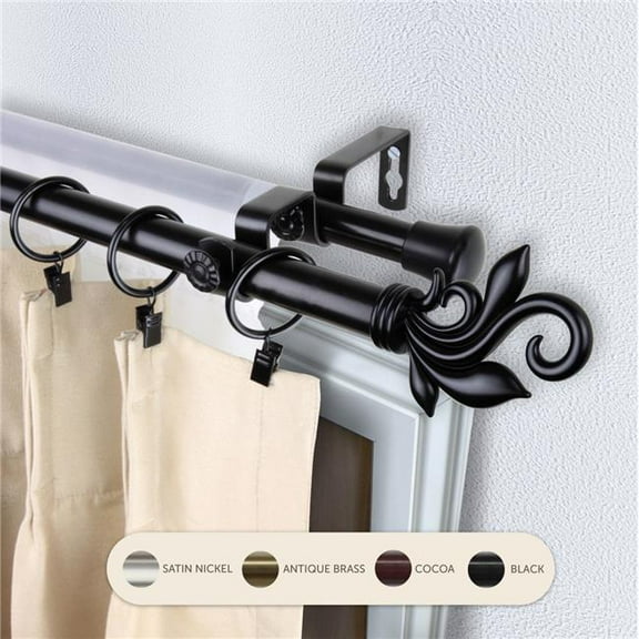 Central Design  0.8125 in. Giles Double Curtain Rod with 28 to 48 in. Extension, Black
