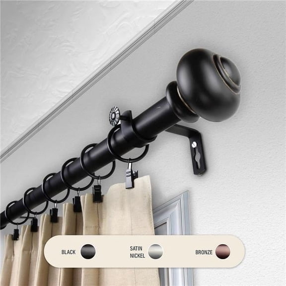Central Design 100-34-1602 1 in. Dani Curtain Rod with 160 to 240 in. Extension, Black