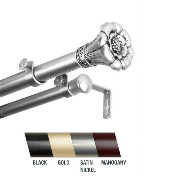 Central Design 100-02-485-D Flora 1 in. Double Curtain Rod, 48-84 in. - Satin Nickel
