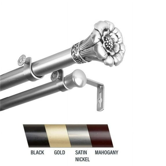 Central Design 100-02-665-D Flora 1 in. Double Curtain Rod, 66-120 in. - Satin Nickel