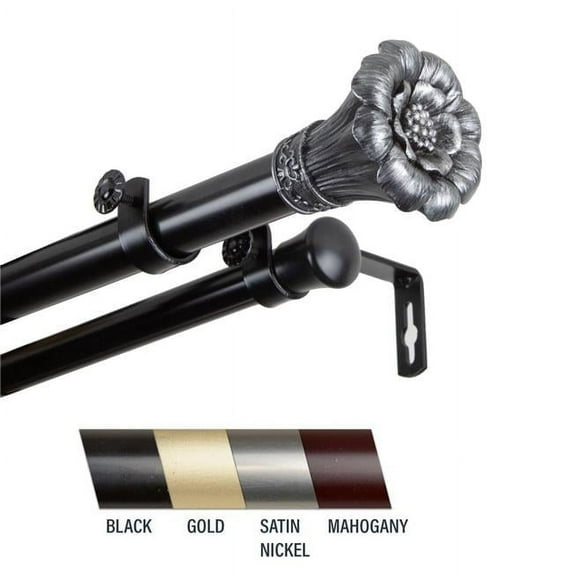 Central Design 100-02-992-D Flora 1 in. Double Curtain Rod, 120-170 in. - Black