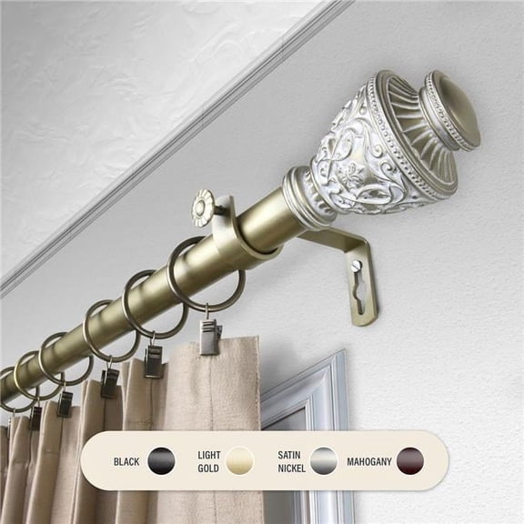 Central Design 100-09-283 1 in. Ron Curtain Rod with 28 to 48 in. Extension, Light Gold