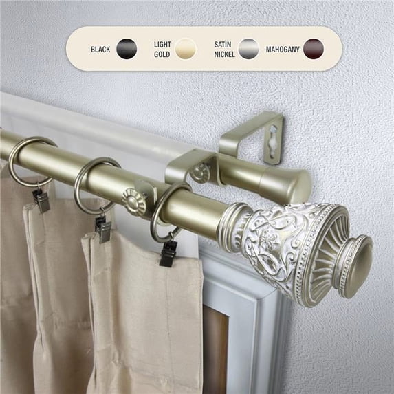 Central Design 100-09-483-D 1 in. Ron Double Curtain Rod with 48 to 84 in. Extension, Light Gold