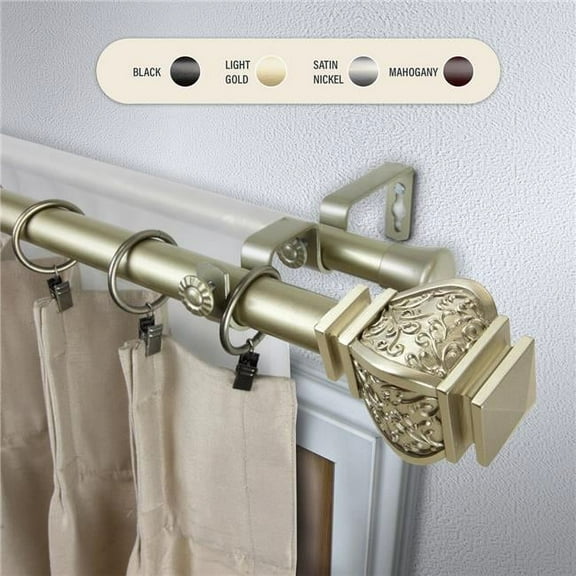 Central Design 100-14-483-D 1 in. Harrison Double Curtain Rod with 48 to 84 in. Extension, Light Gold