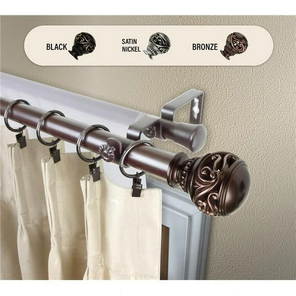 Central Design 100-26-489-D 1 in. Claudia Double Curtain Rod, Bronze - 48-84 in.
