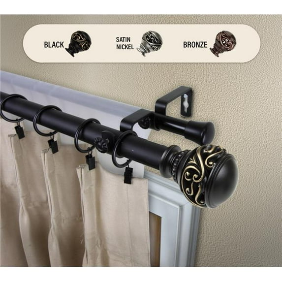 Central Design 100-26-662-D 1 in. Claudia Double Curtain Rod, Black - 66-120 in.