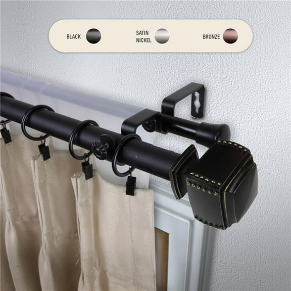 Central Design 100-27-282-D 1 in. Studded Double Curtain Rod with 28 to 48 in. Extension, Black