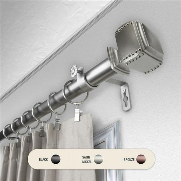 Central Design 100-27-485 1 in. Studded Curtain Rod with 48 to 84 in. Extension, Satin Nickel