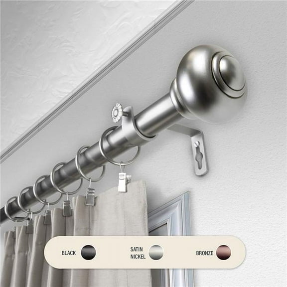 Central Design 100-34-285 1 in. Dani Curtain Rod with 28 to 48 in. Extension, Satin Nickel