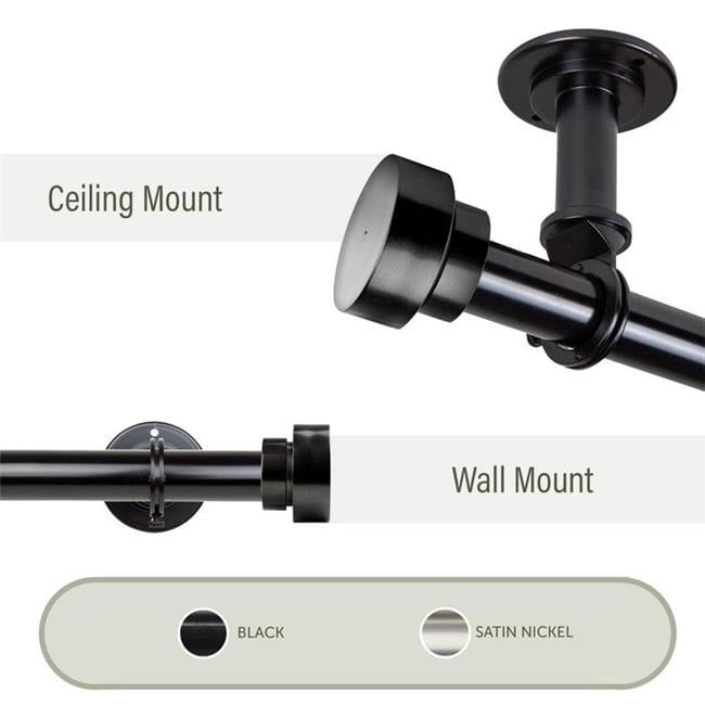 Central Design 100-37-1602CL 1 in. Cover Ceiling Curtain Rod or Room Divider for 160 to 240 in. Windows, Black