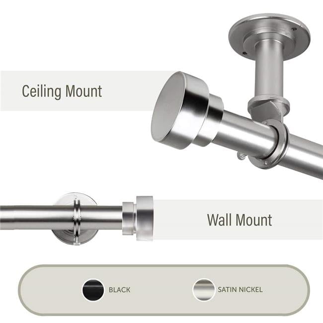 Central Design 100-37-285CL 1 in. Cover Ceiling Curtain Rod or Room Divider for 28 to 48 in. Windows, Satin Nickel