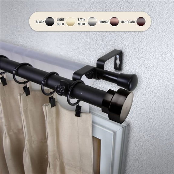 Central Design 100-37-482-D 1 in. Cover Double Curtain Rod with 48 to 84 in. Extension, Black