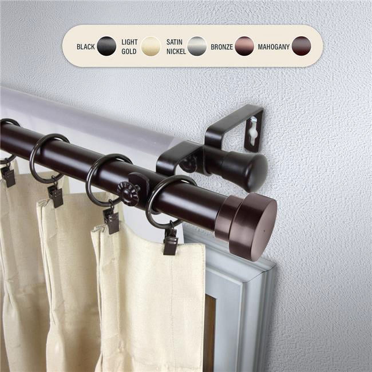 Central Design 100-37-486-D 1 in. Cover Double Curtain Rod with 48 to 84 in. Extension, Mahogany