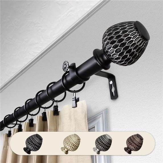Central Design 100-39-482 1 in. Dia. Telmo Curtain Rod, Black - 48-84 in.