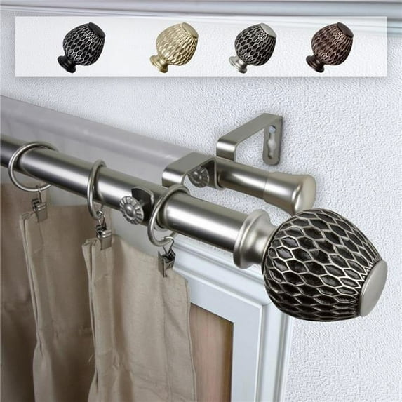 Central Design 100-39-485-D 1 in. Dia. Telmo Double Curtain Rod, Satin Nickel - 48-84 in.